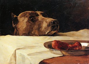 Wilhelm Truebner Dogge mit Wurstschuessel Wandbild