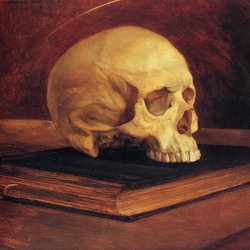 Wilhelm-Truebner-Totenkopf-auf-einem-Buch