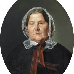 Ferdinand-Georg-Waldmueller-Alte-Frau-in-schwarzem-Kleid-und-weisser-Rueschenhaube-mit-roten-Baendern