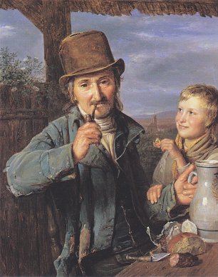 Ferdinand Georg Waldmueller Der Tagloehner mit seinem Sohn Wandbild