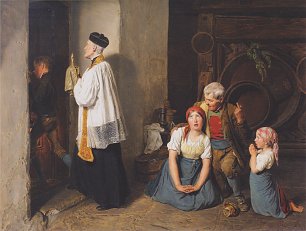 Ferdinand Georg Waldmueller Die letzte Oelung Wandbild