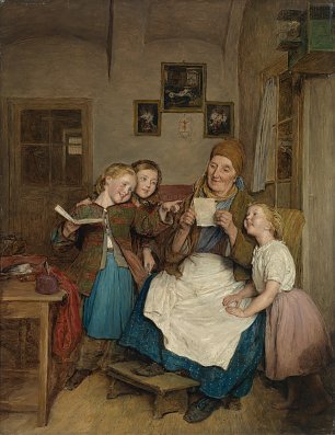 Ferdinand Georg Waldmueller Grossmutter mit drei Enkelkindern Wandbild