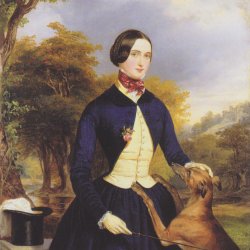 Ferdinand-Georg-Waldmueller-Portraet-einer-Frau-als-Amazone,-mit-ihren-Windhund