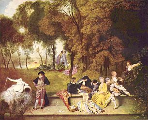 Antoine Watteau Gesellige Unterhaltung im Freien Wandbild