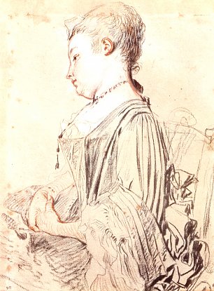 Antoine Watteau Halbfigur einer sitzenden Dame im Profil Wandbild