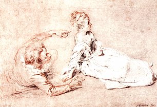 Antoine Watteau Studienblatt Sitzende Frau und liegender Mann Wandbild