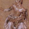Antoine-Watteau-itzende-Frau-nach-links-blickend-und-weisend
