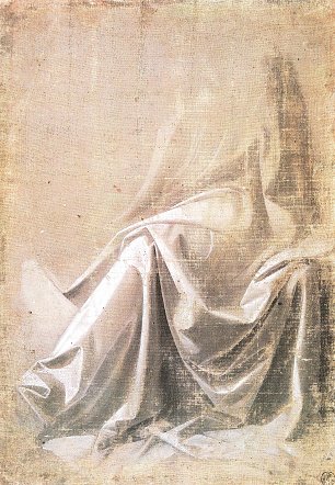 Leonardo Da Vinci Gewandstudie fuer eine sitzende Figur in Dreiviertelansicht nach links Wandbild