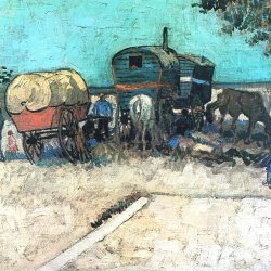 Vincent-van-Gogh-Zigeunerlager-mit-Pferdewagen