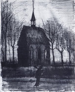 Vincent van Gogh Kirche hinter Baeumen Wandbild