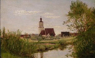 Franz von Lenbach Landschaft mit Kirche Wandbild