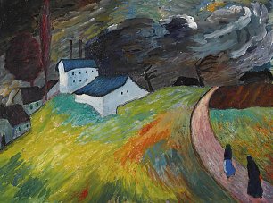 Marianne von Werefkin Doerfliche Landschaft mit zwei heimkehrenden Frauen Wandbild