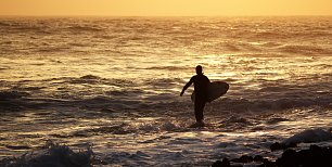 Surfer im Abendrot Wandbild