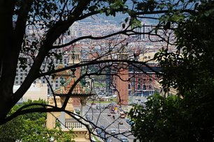 Stadt hinter Zweigen Wandbild