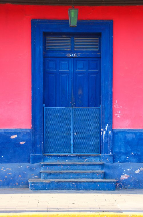 Haus in blau pink Wandbild