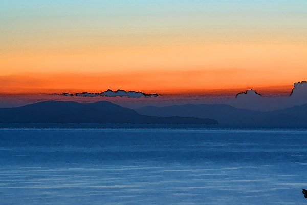 Berge Abendhimmel Meer Wandbild
